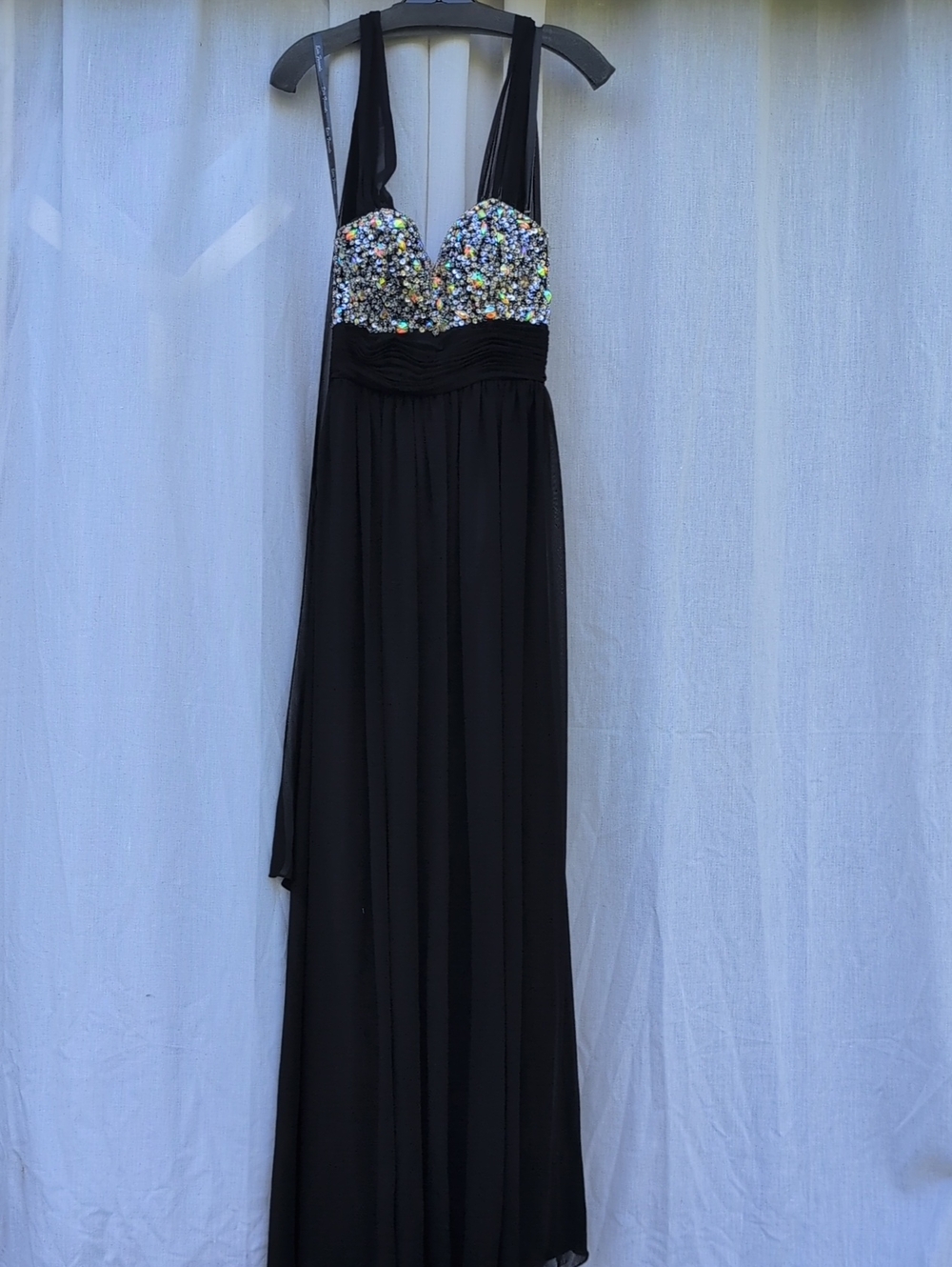 Black Beaded Prom Dress with Multicolor Sequin Bodice